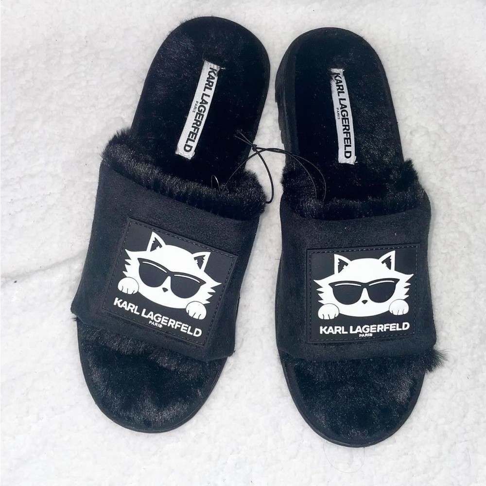 Karl Lagerfeld Paris Choupette Faux Fur Slides‎ Black Women’s Size 9